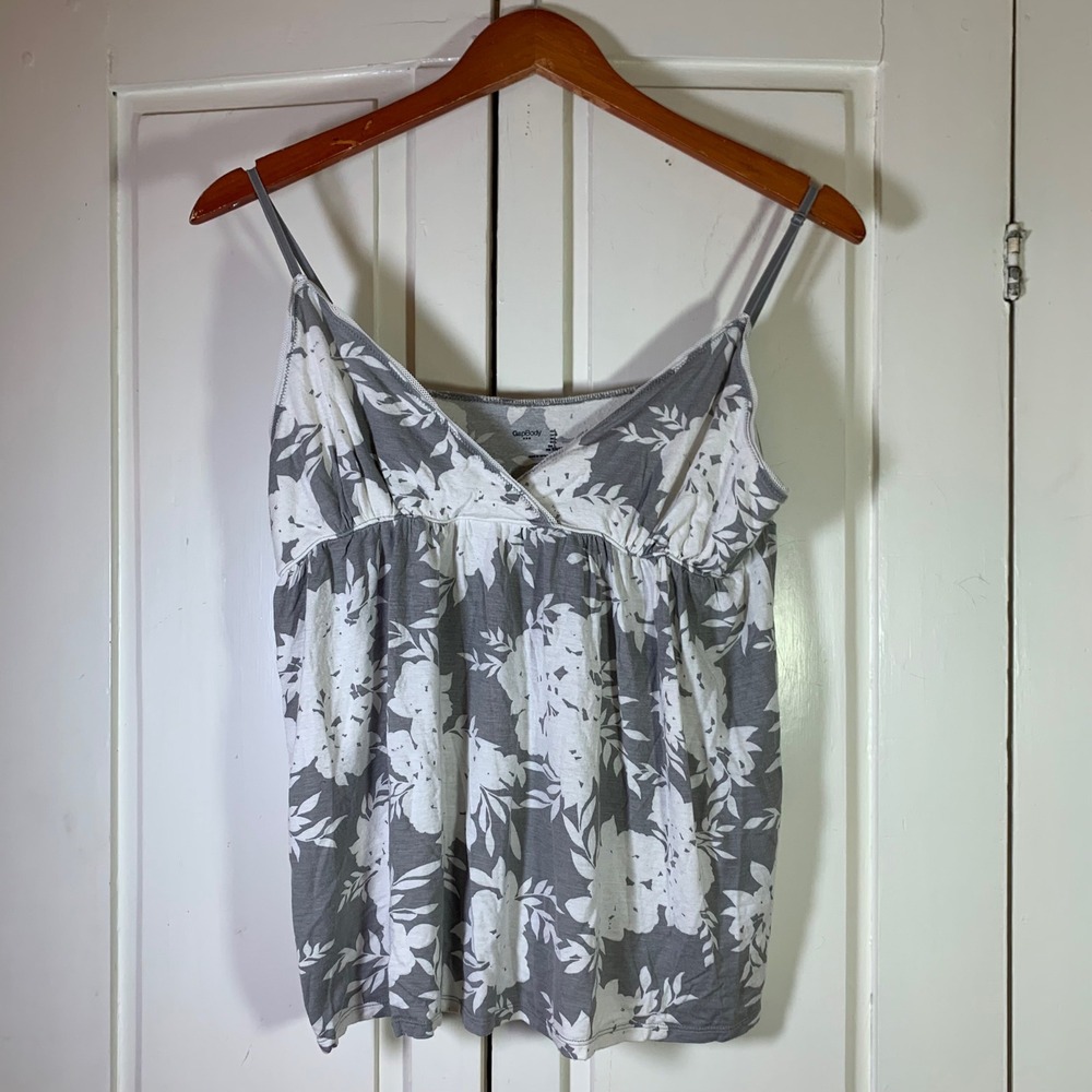 GapBody Womens Gray White Floral Modal Babydoll Camisole Festival Top Large‎